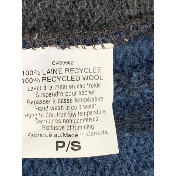 Gaia Blue/Gray Patchwork Argyle Recycled Wool Hooded Cardigan Sweater Petite S - Picture 11 of 11